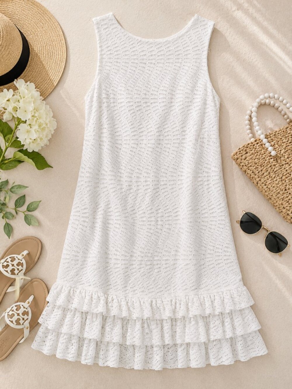 Lilly Pulitzer White Eyelet Ruffle Hem Sleeveless Dress Size 10